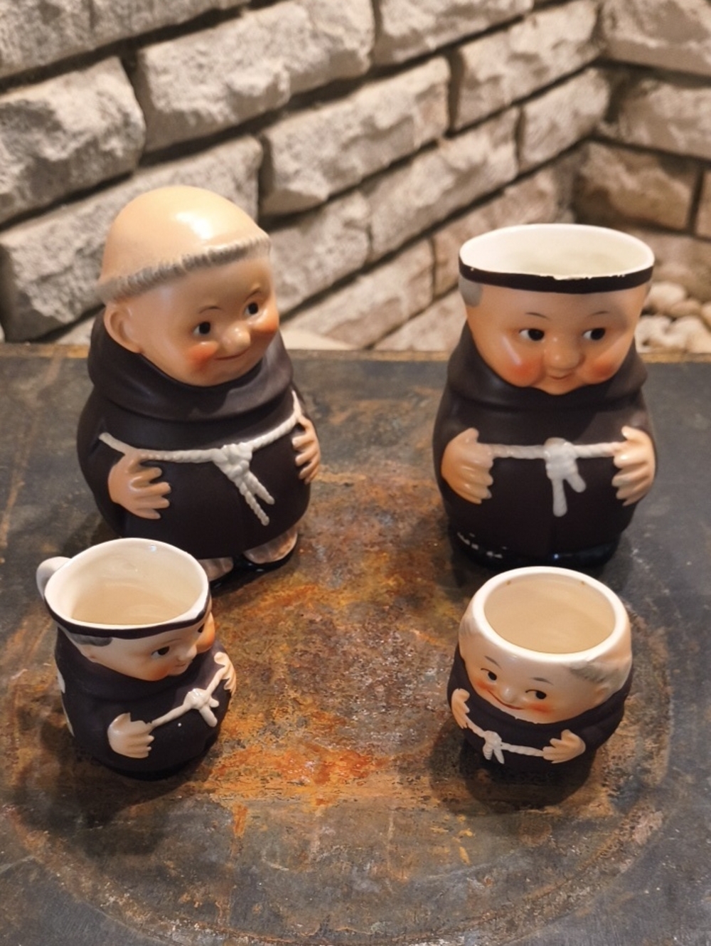 Goebel Ceramic Monk Sugar Cream Coffee Set 1956